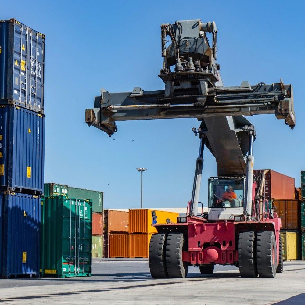 Cargo containers stacked at a port